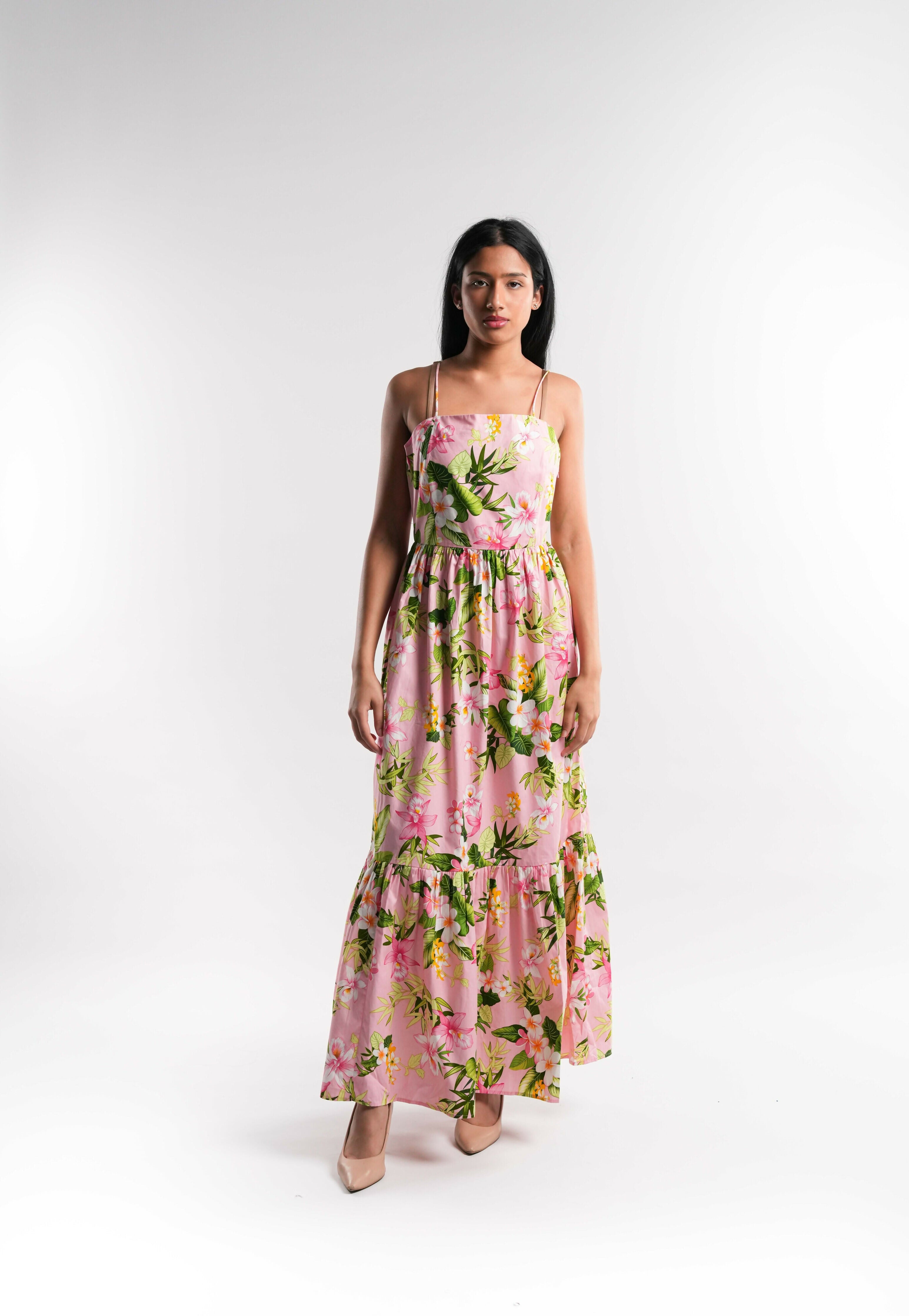 Pink Floral Cotton Maxi Dress