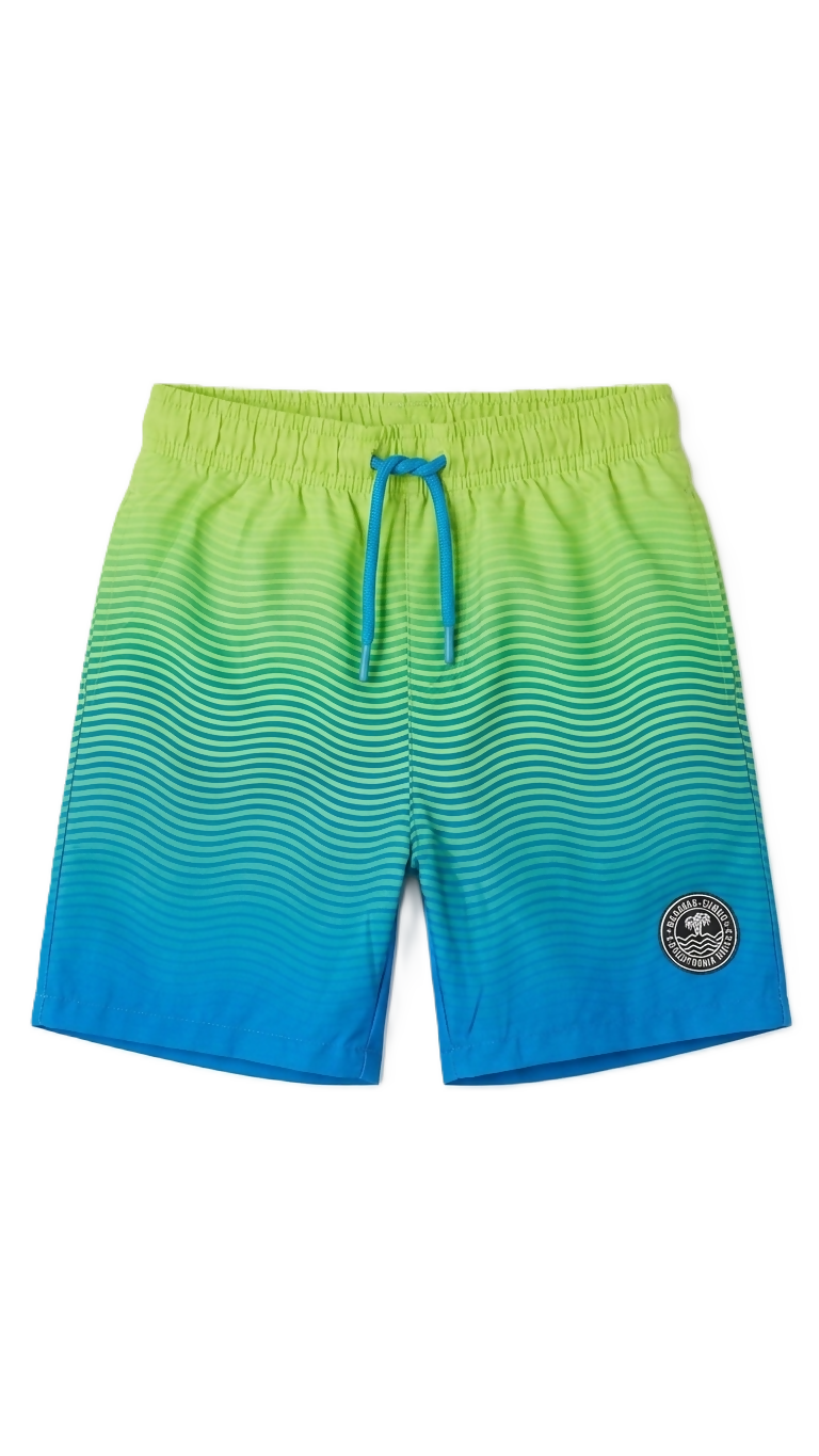 Neon Lime & Blue Striped Kids Swim Shorts