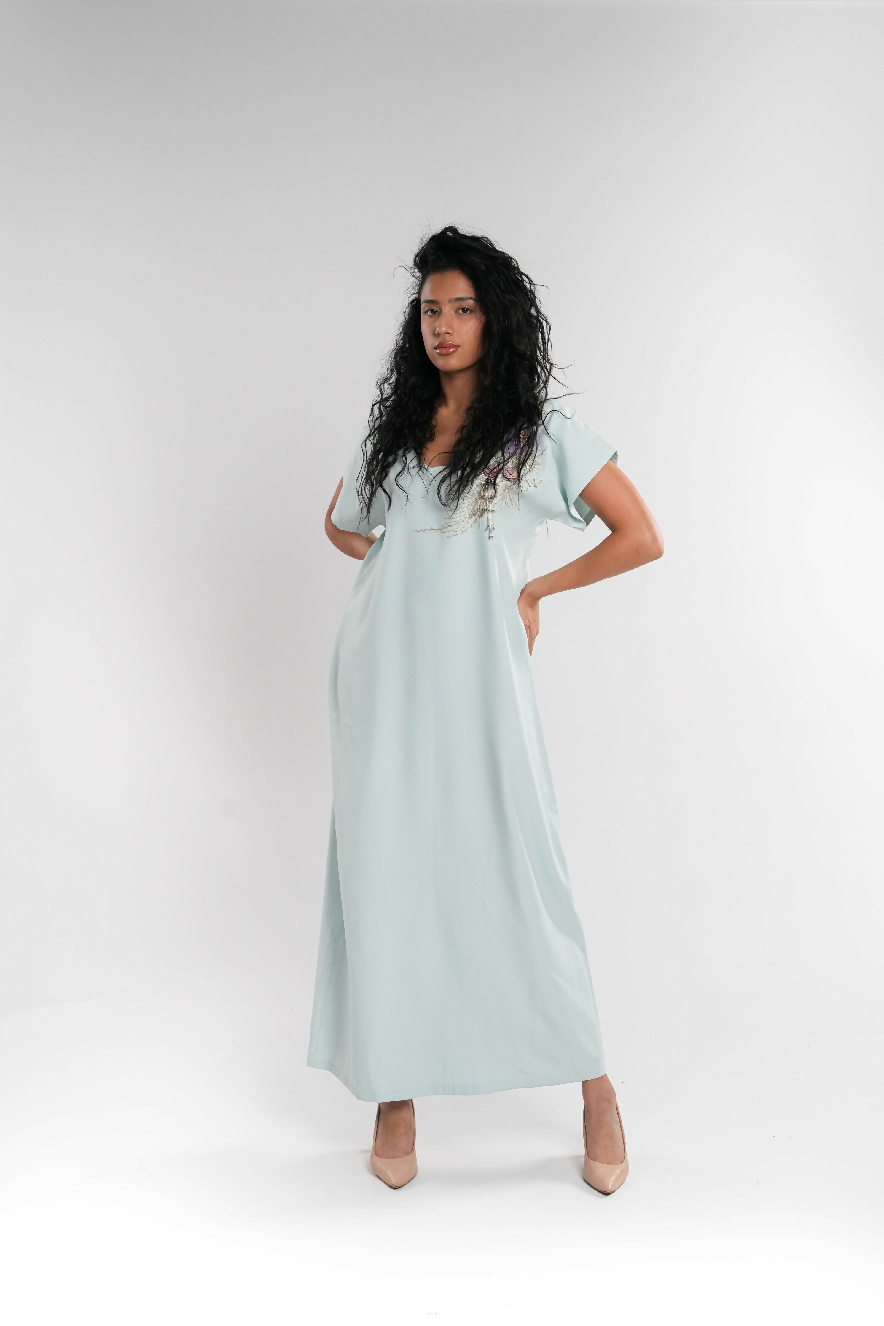 Lime Green Kaftan with Side Embellishment