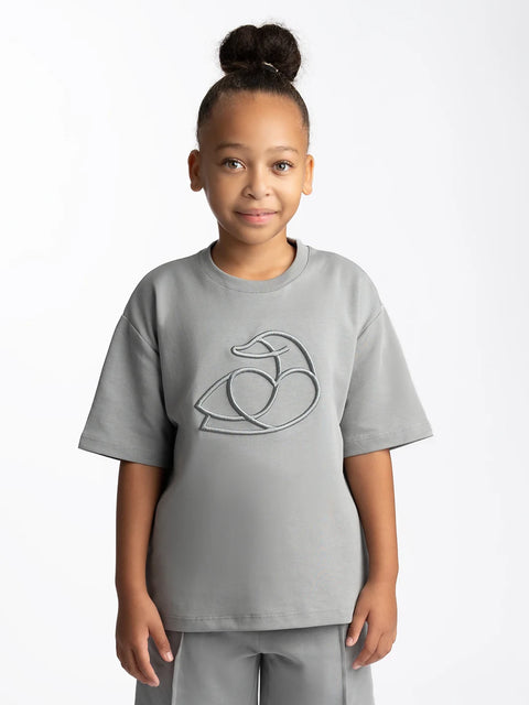 Kids OS Cotton T-Shirt with 3D Embroidery Grey