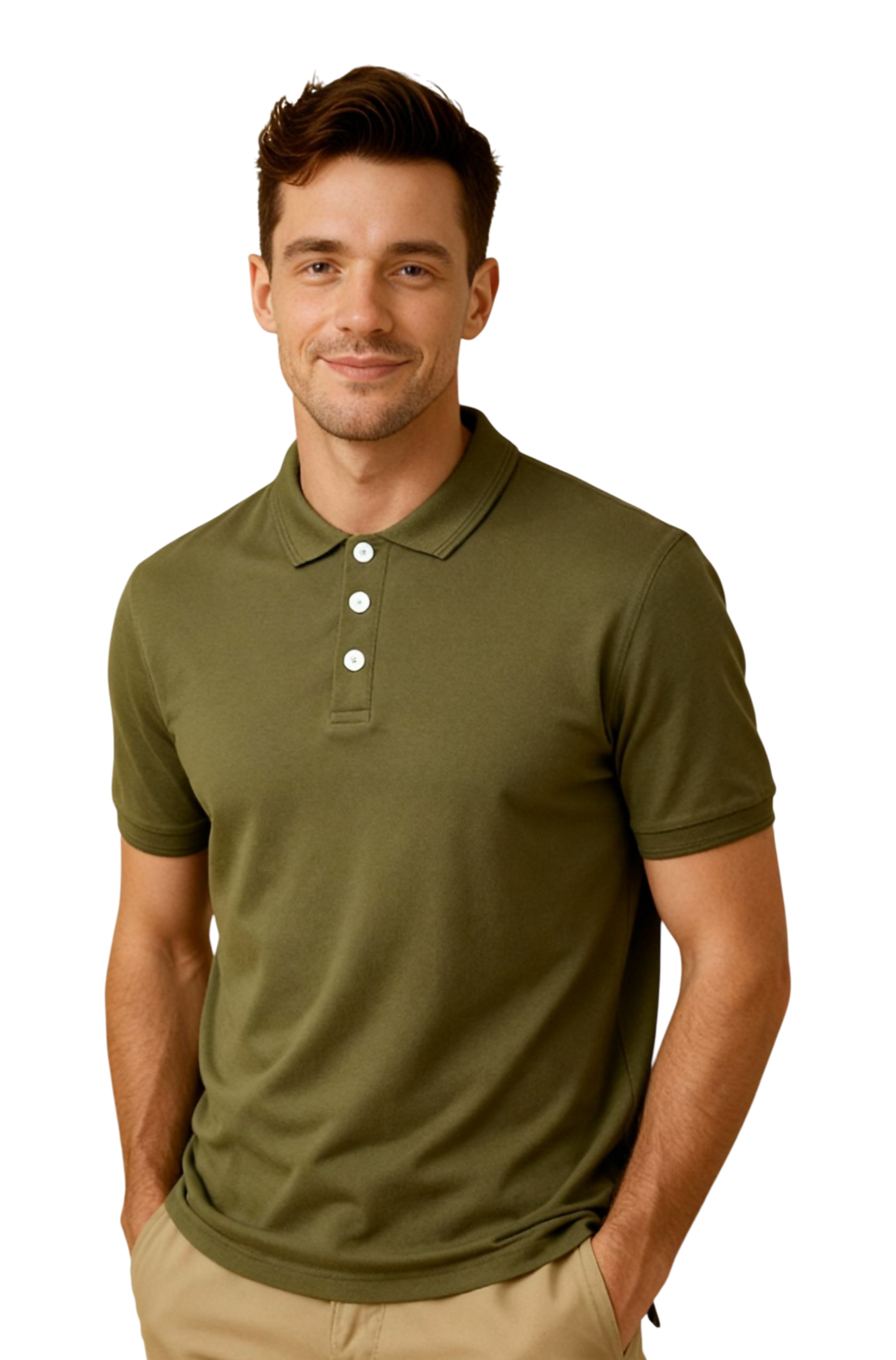 SLN MAN Khaki Polo Neck Slim Fit Short Sleeve T-shirt