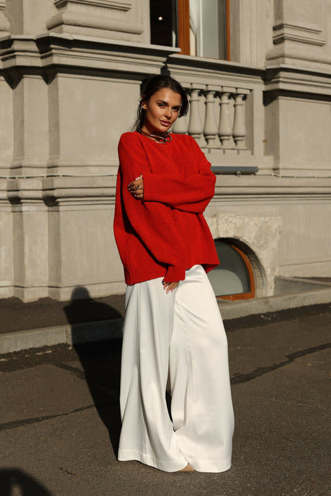 Silk Satin Palazzo Trousers White