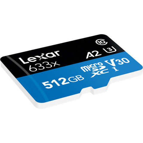 LEXAR عالي الأداء 512 جيجابايت 633X MICROSDXC UHS-I مع محول SD، ما يصل إلى 100 ميجابايت/ثانية قراءة 70 ميجابايت/ثانية كتابة C10 A2 V30 U3 