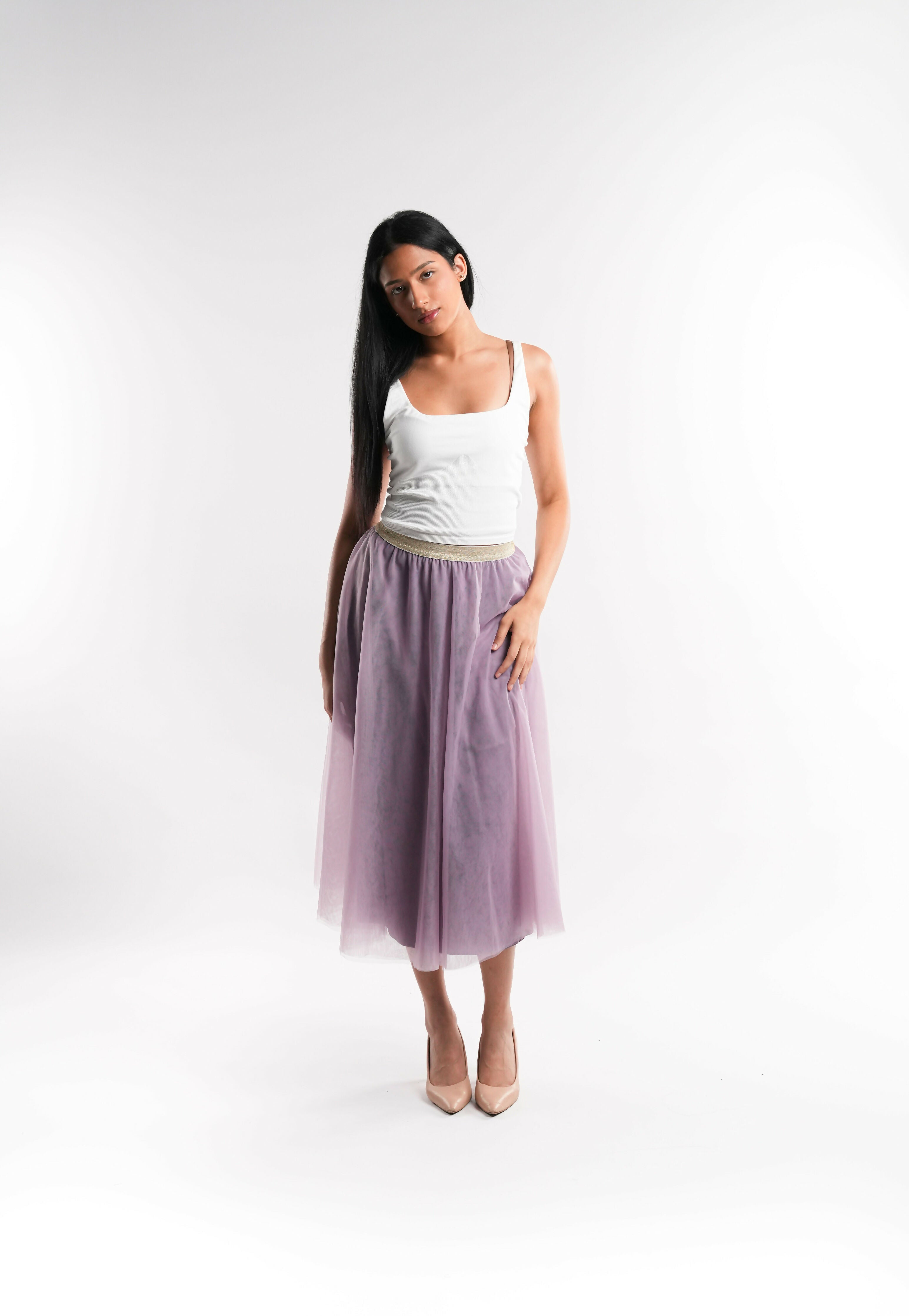 Purple Tulle Skirt with Elastic Waist