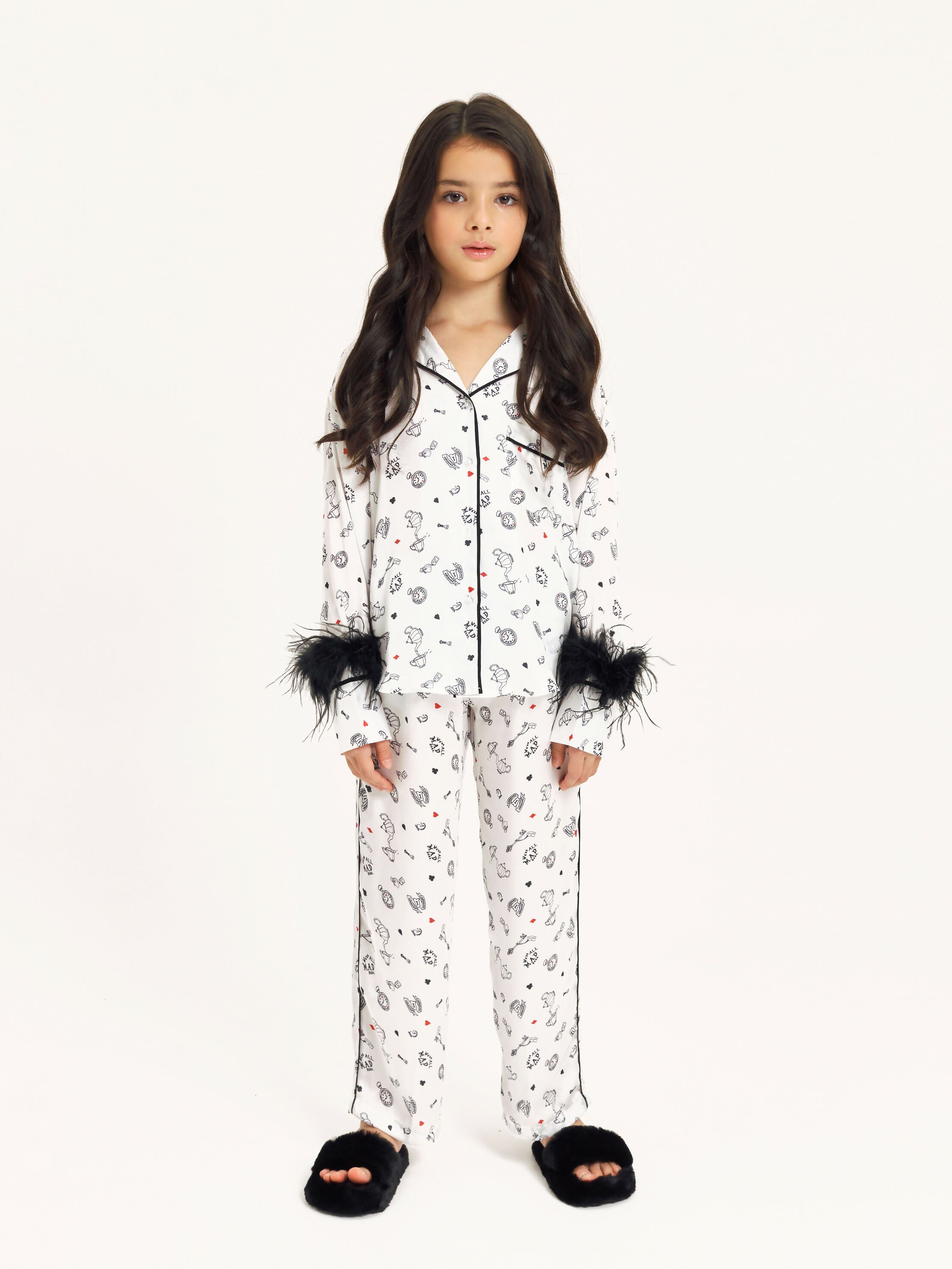 Girls' Luxury Silk Two-Piece Set – Alice in Wonderland print