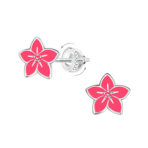 Pink Flower Screw-back Earrings