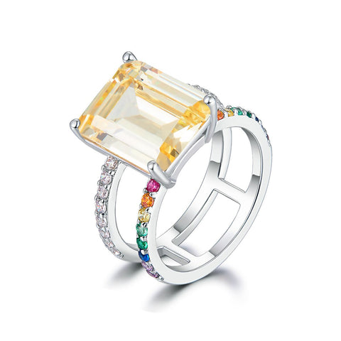 Ring with yellow cubic zirconia Rainbow