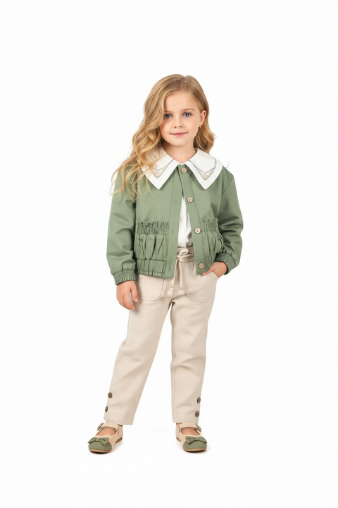 BOMBILI Girls 3-piece set (shirt,jacket,pants) - Green