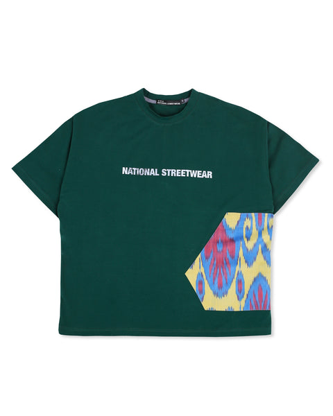 Oversized Green T-Shirt with Colored Adras Pattern