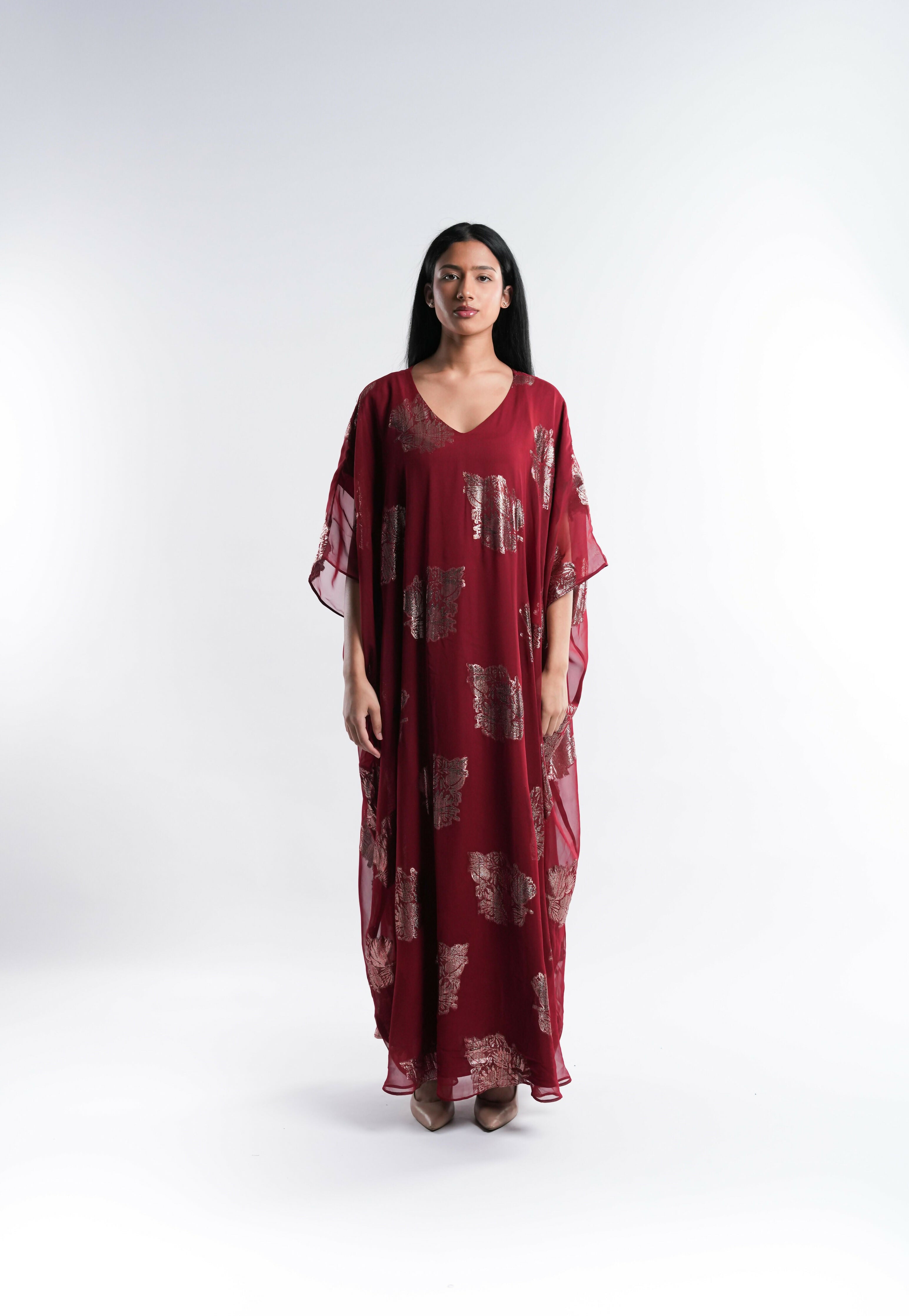 Maroon Chiffon Kaftan