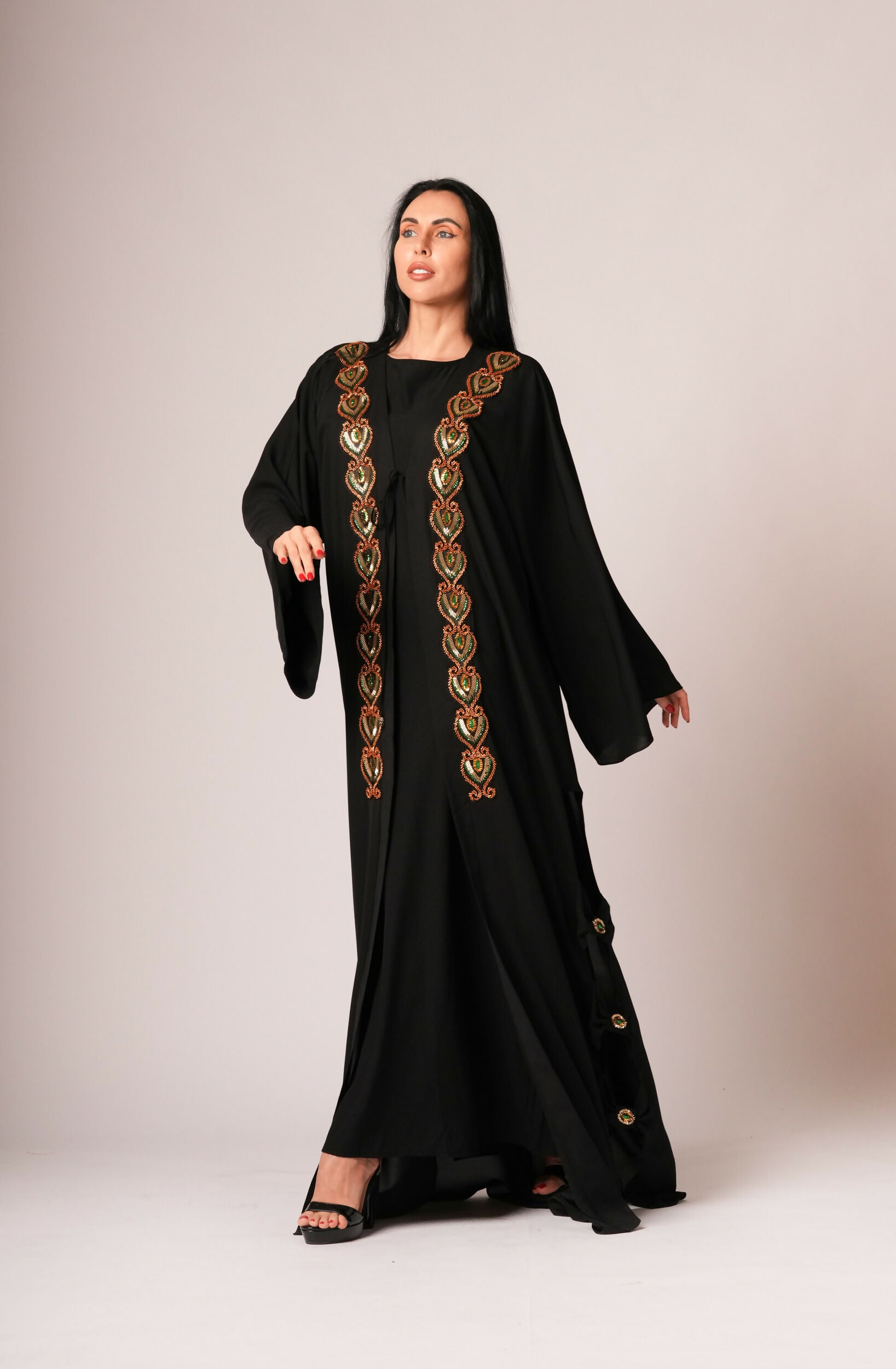 ELT Women Abaya Black Dress Special Striped Embroidery Elegant Comfortable 9876 Model