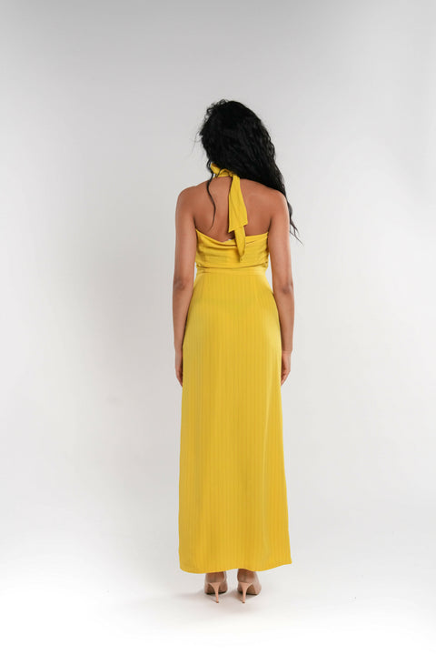 Yellow Stretch Dress with Side Slit