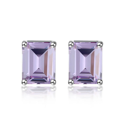 Lilac stud earrings in emerald cut