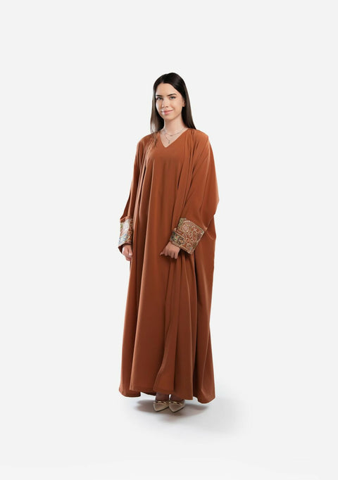 Abaya Brown Embroidery Sleeves