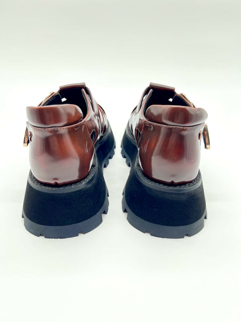 Brown Platform Sandal – Leather Platform Sandal with Gold Buckle