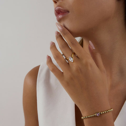Vinaya – V-Shaped CZ Ring, 18K Gold Finish