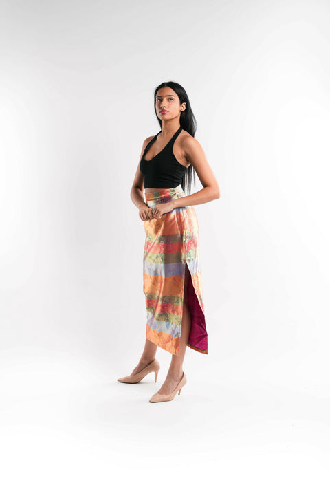 Multicolor Satin Skirt Lined
