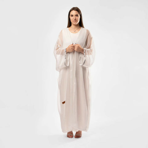 Modern Open Abaya in White Free Size