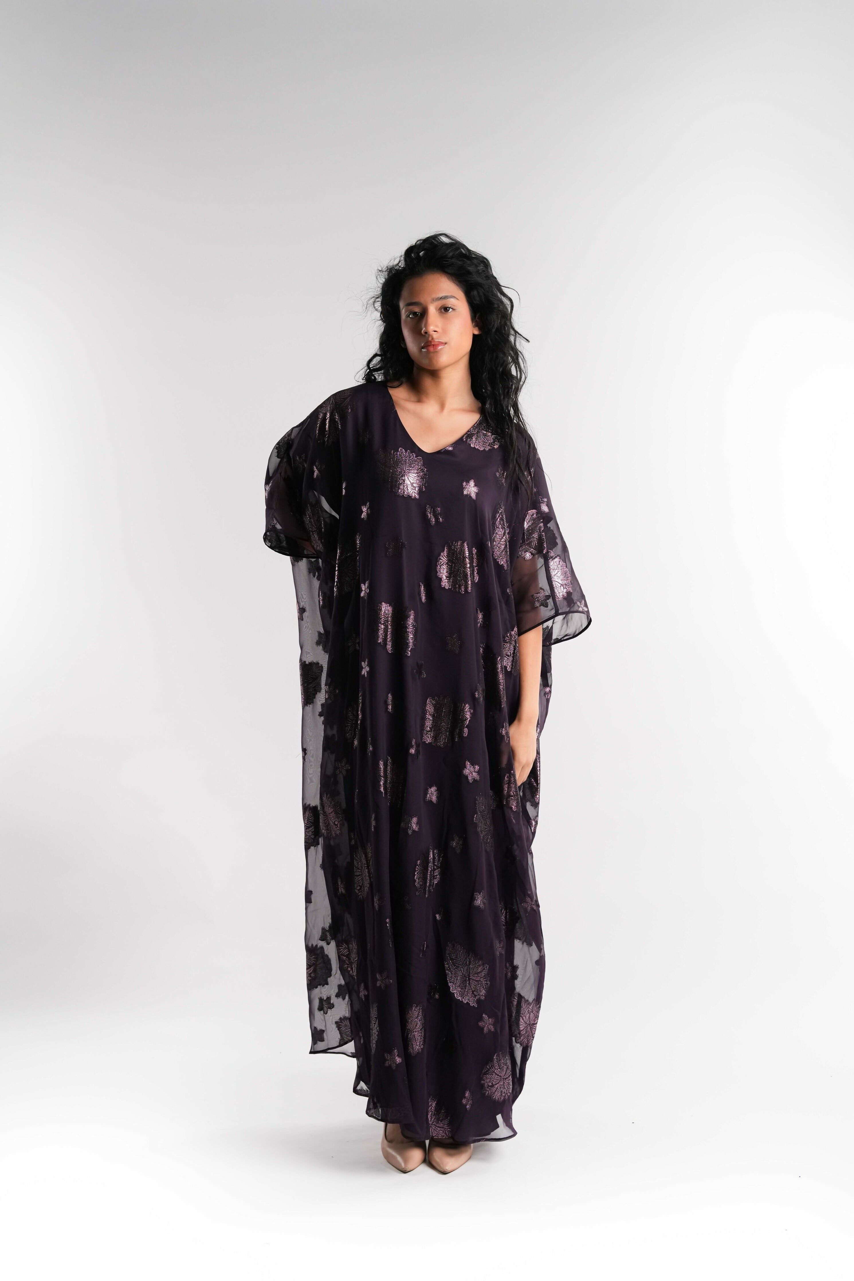 Purple Chiffon Kaftan Lined