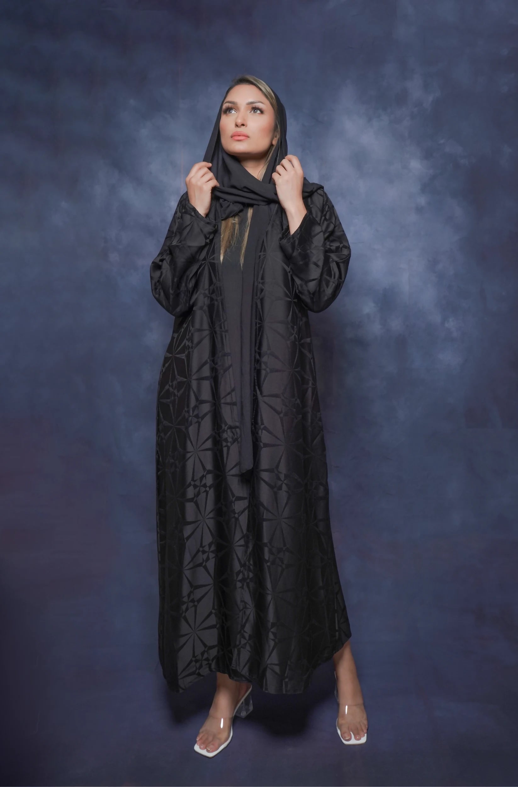 Elegant Modern women’s abaya consisting of three pieces decorated with scarf