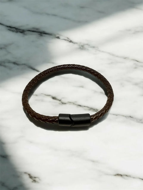 Dark Brown Leather Cross Bracelet with Zamak Clasp