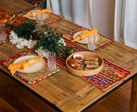 Multicolor Rectangle Jute Table Mat