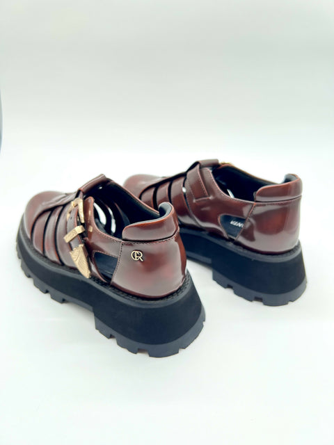Brown Platform Sandal – Leather Platform Sandal with Gold Buckle