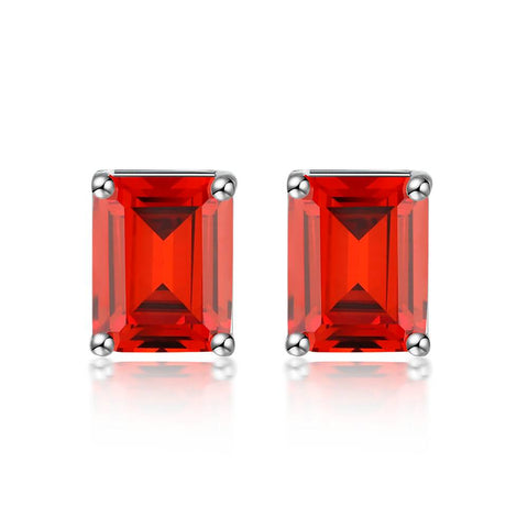 Red stud earrings in emerald cut