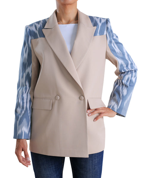 Oversized Biege Blazer with Gray Adras Pattern