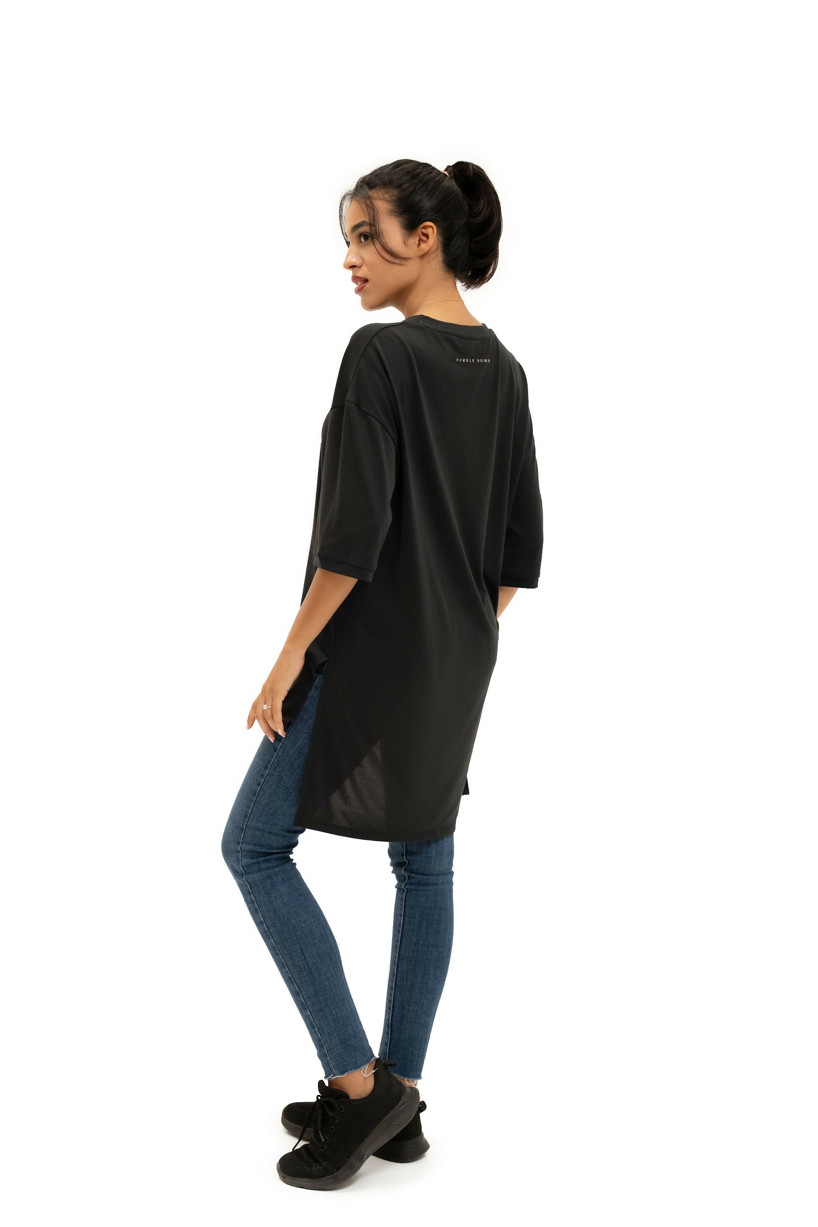 Mid-Sleeves Oversized t-shirt - Amel in Black
