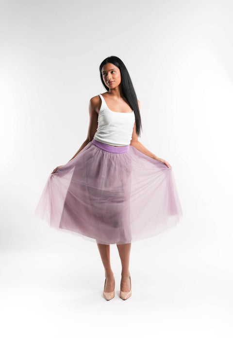 Purple Tulle Skirt with Zipper