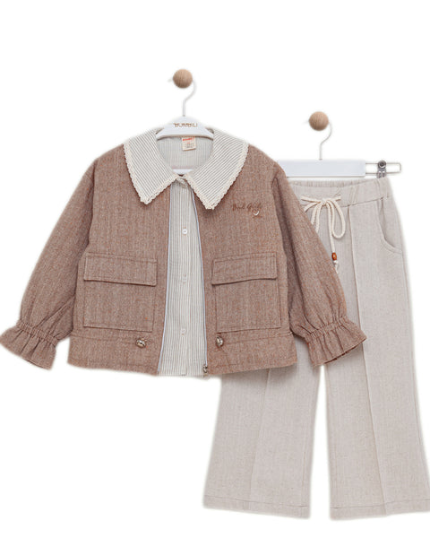 BOMBILI Girls 3-piece set (shirt,jacket,pants) - Camel