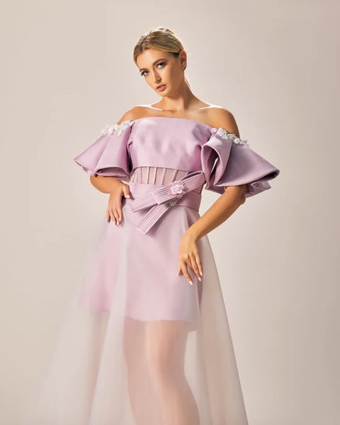 Mauve Moonlight Off-Shoulder Dress