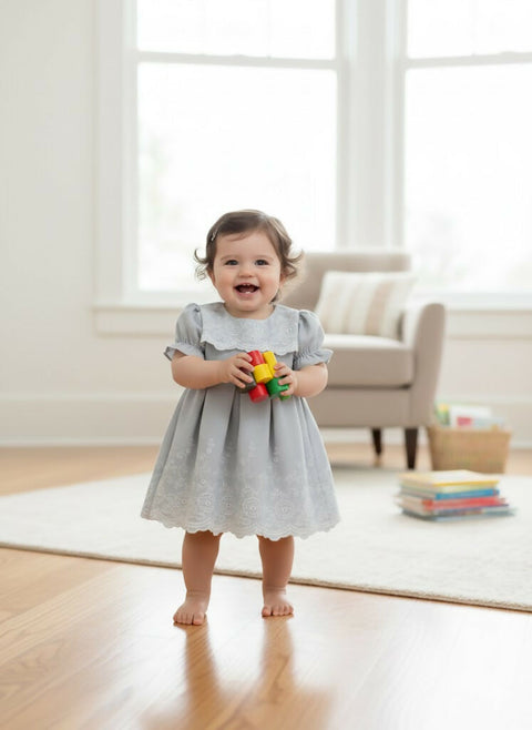 MAISON BEBE Vera Embroidery Elegant Dress-Grey