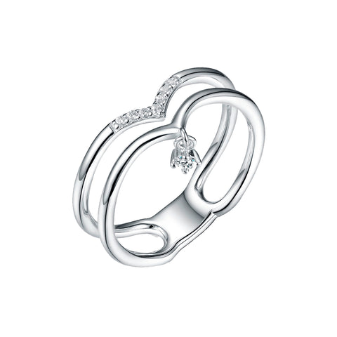 Double V Ring with Cubic Zirconia Pendant