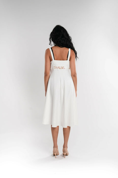 Lined Crème Midi Dress