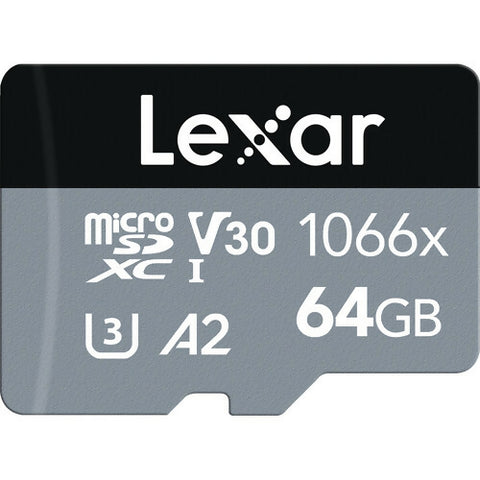 ليكسر عالي الأداء 64 جيجابايت 1066X MICROSDXC UHS-I، سرعة تصل إلى 160 ميجابايت/ثانية، قراءة 70 ميجابايت/ثانية، كتابة C10 A2 V30 U3 