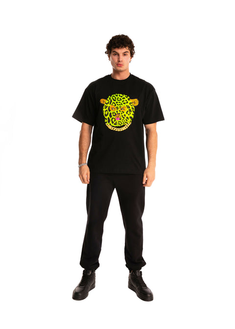 Bear In Balaclava Oversize T-Shirt in Black & Yellow