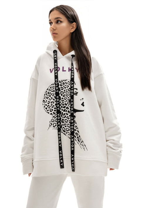 Leo Woman Hoodie in White & Black