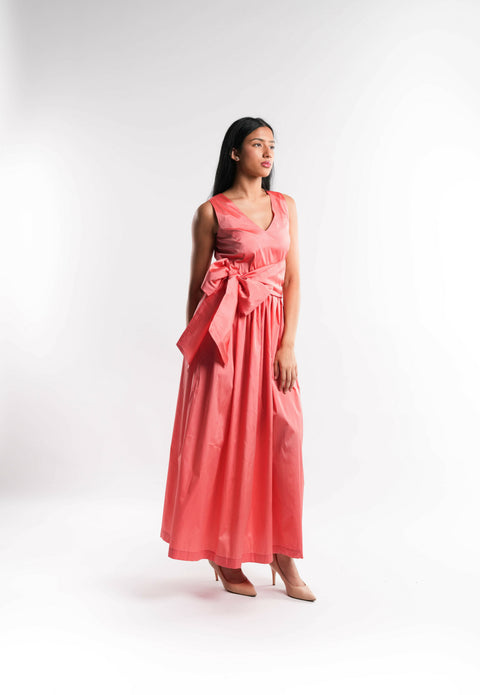 Peach Taffeta Dress with Detachable Belt