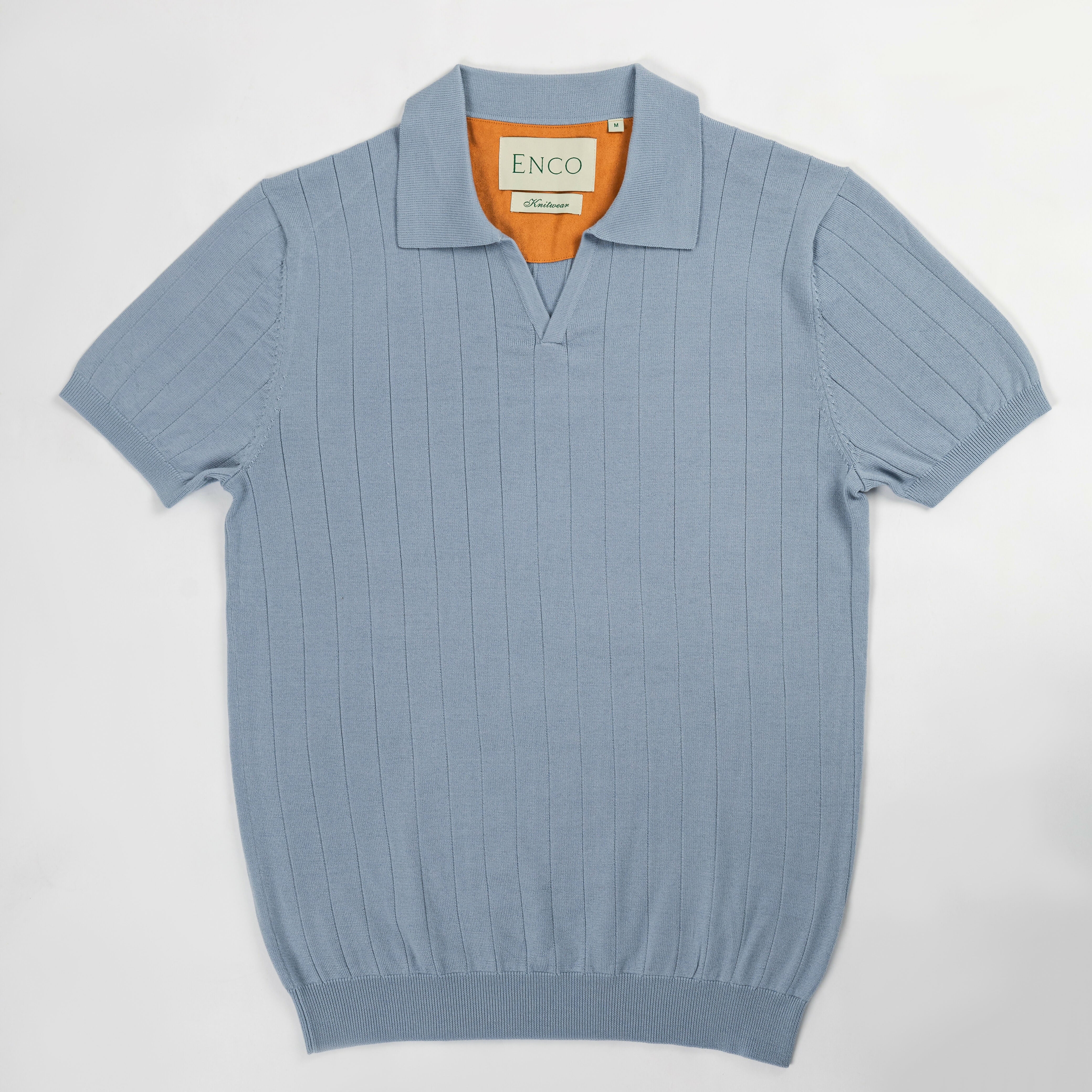 Stone Blue Knitted V Neck Poloshirt