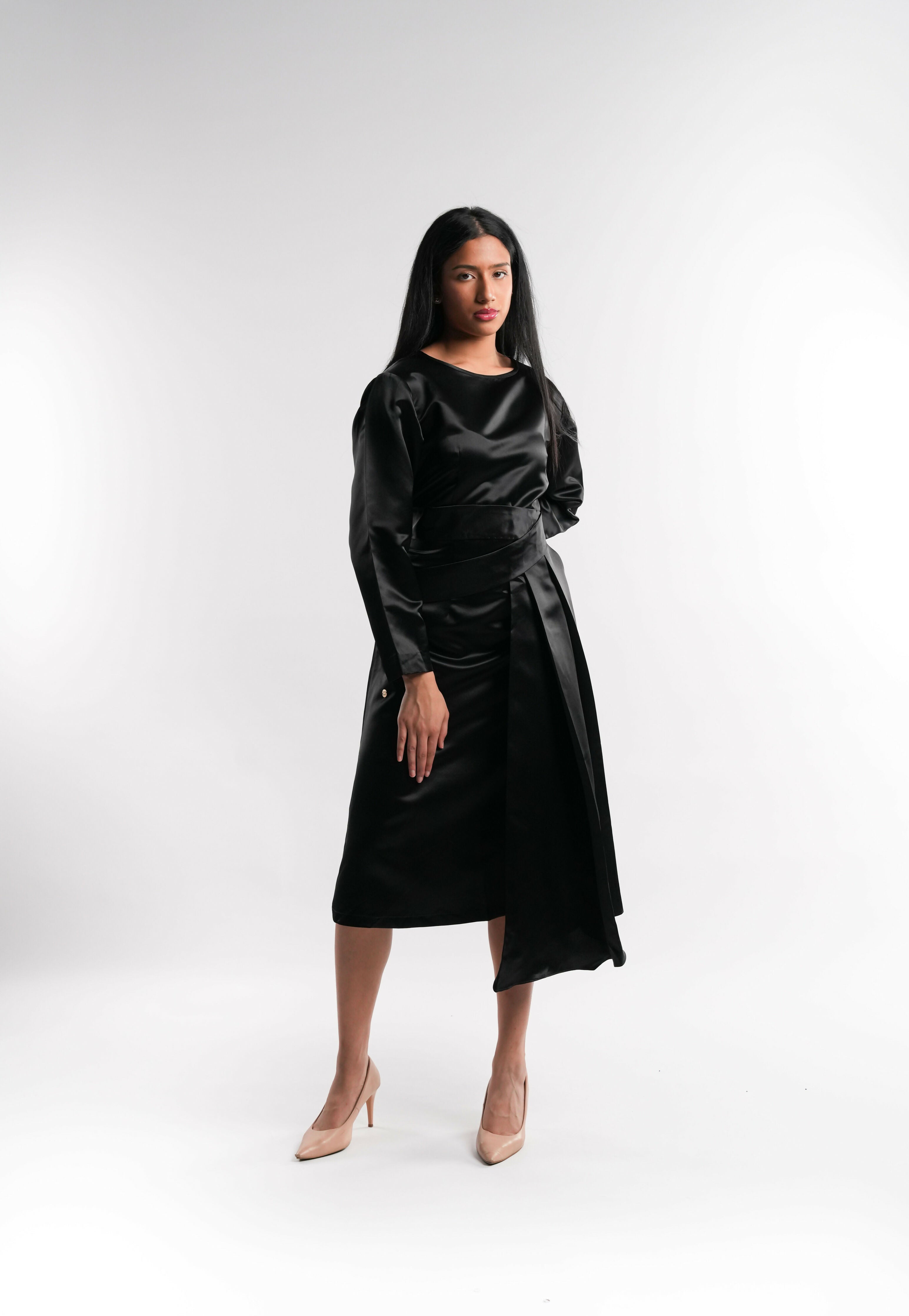 Black Satin Asymmetric Dress
