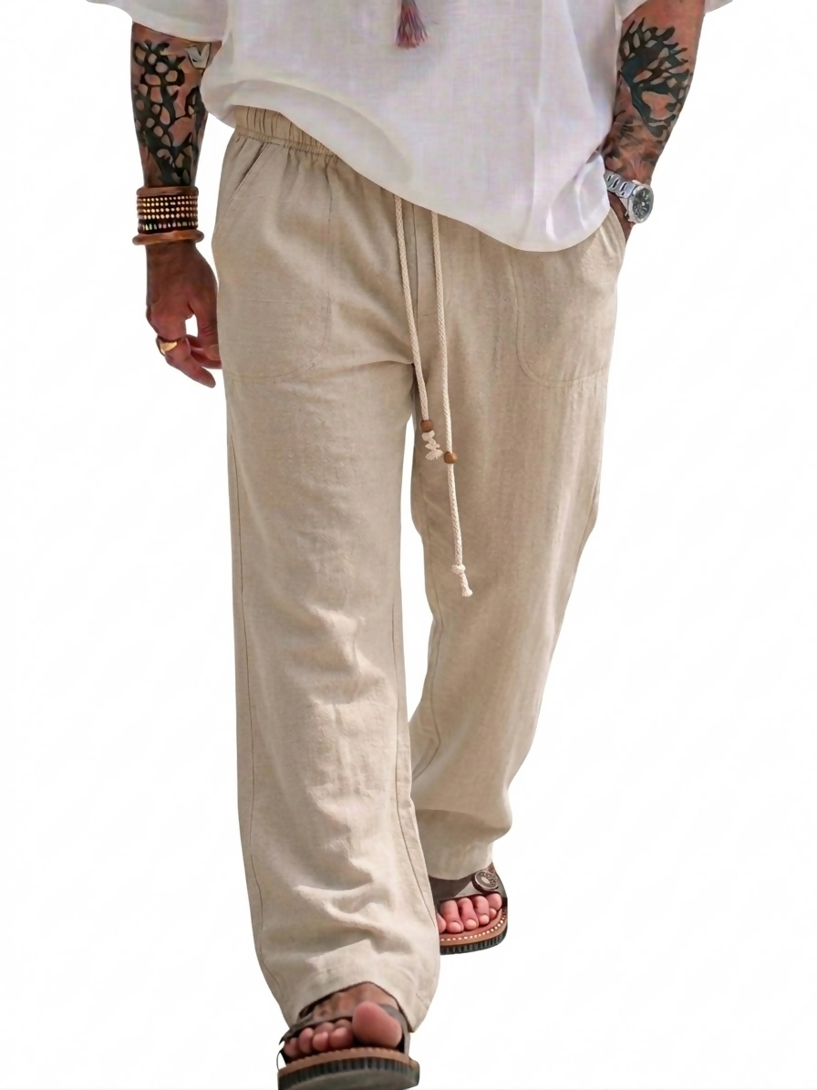 Linen Chino Baggy Pants - Beige
