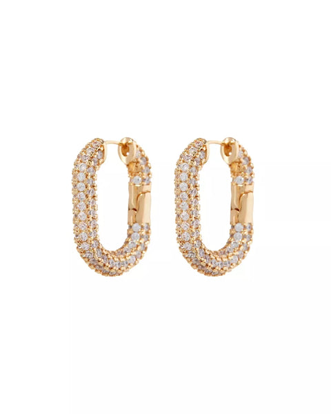 XL Pave Chain Link Hoops- Gold