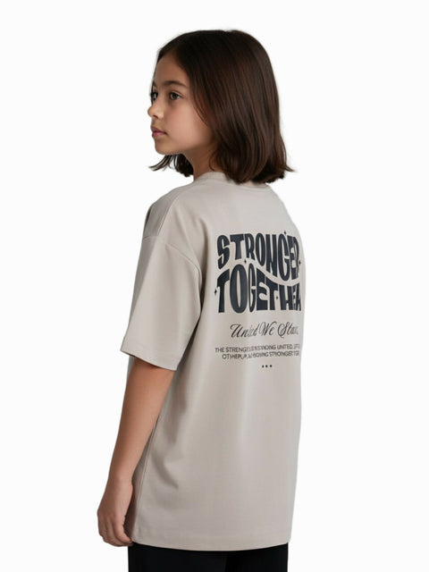 KIDS OVERSIZED STRONGER TOGETHER GRAPHIC TSHIRT PASTEL GREY