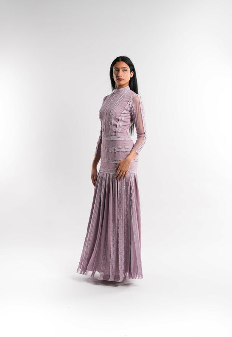 Corded Lace Midi Dress in Violet