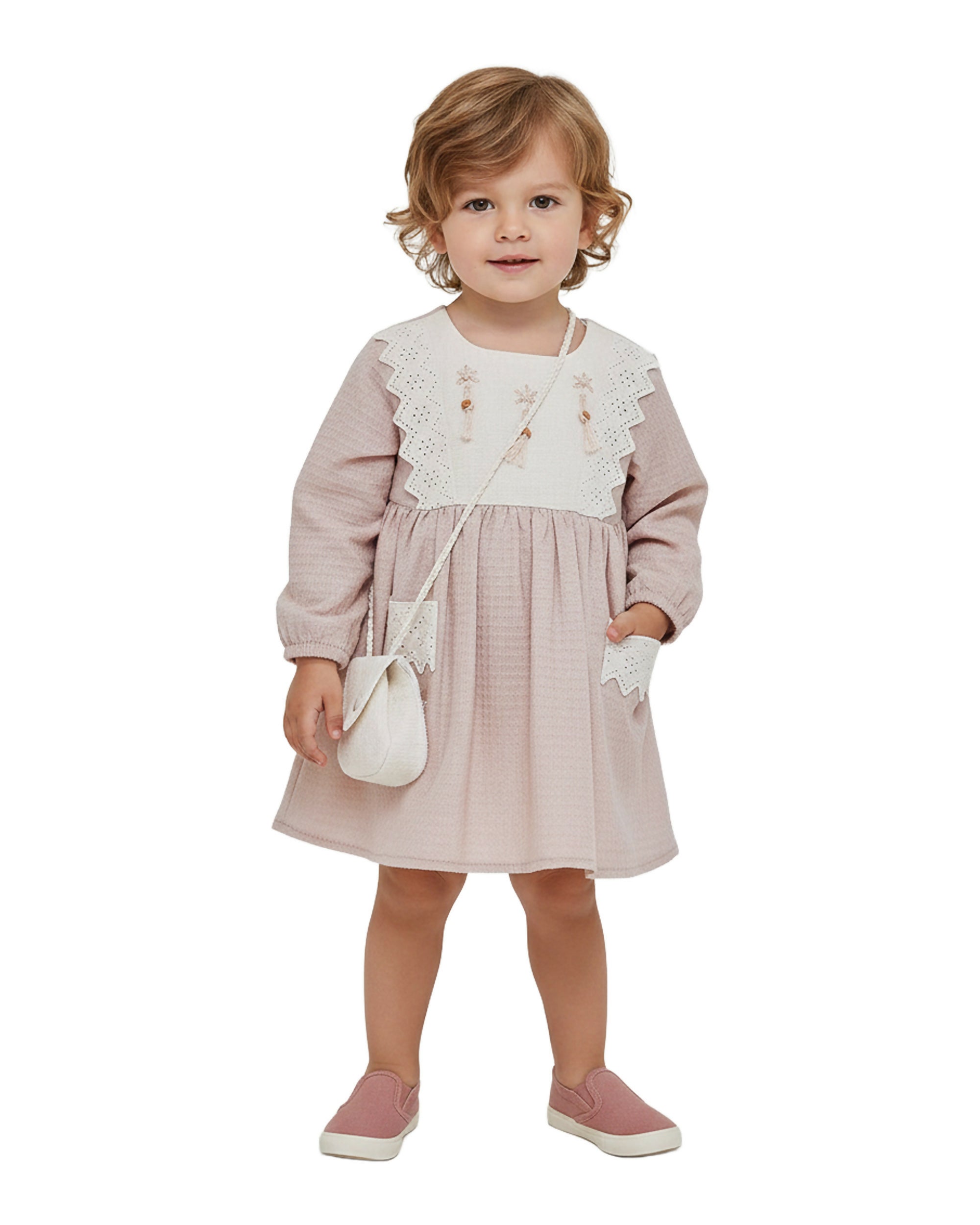 BOMBILI Girls Dress with a bag - Powder
