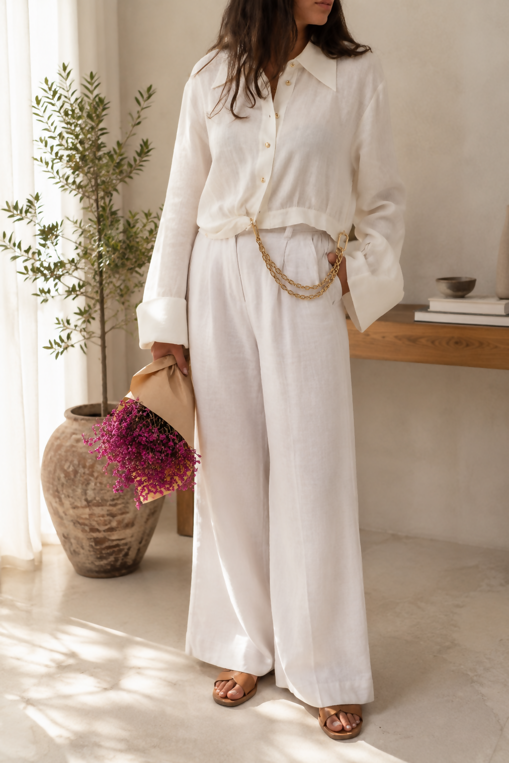 White shirt with gold chain