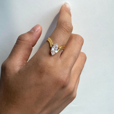 Vinaya – V-Shaped CZ Ring, 18K Gold Finish