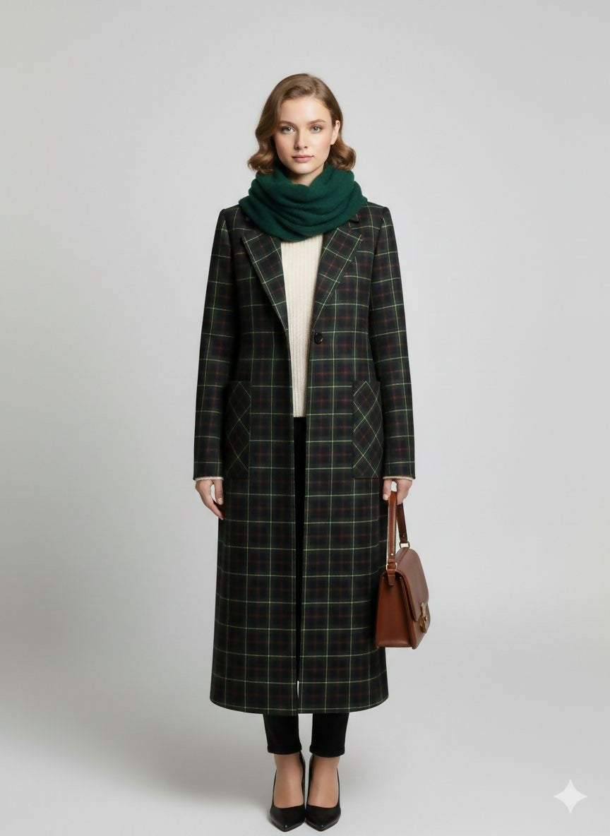 Checked Design Trench Coat Lined